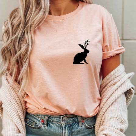 Jackalope Silhouette Pocket Design Graphic Tee E29 for wholesale by Tron Tron Graphic Wear