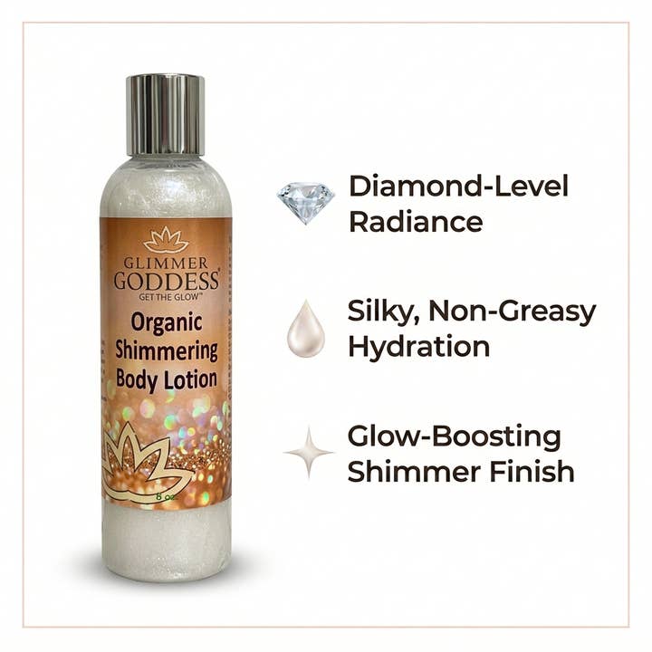 Økologisk Diamond Shimmer Body Lotion – Opbyggelig Lysende Glød for engroshandel hos Glimmer Goddess®