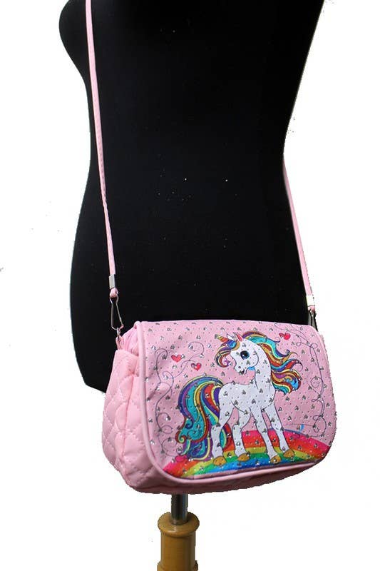 Cap Zone – wholesale Crossbody bag – kids – Unicorn Printed With Silver Glitter Crossbody6