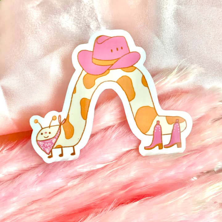 Cowboy Caterpillar Sticker - Cow Print Cowgirl Stickers for wholesale by Happyish Brand