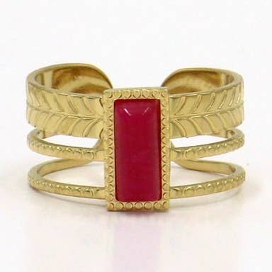 Grande anello in acciaio, chevron, pietra rettangolare cabochon 0422035 per la vendita all'ingrosso da parte di Lilas de Seine