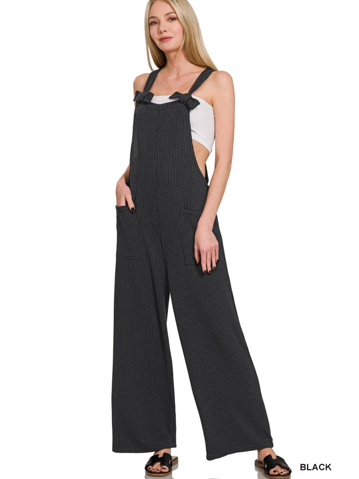 42POPS - Wholesale Jumpsuit - Women's - "....Corded Rib Knot Strap Relaxed Fit Overalls w/ Pock