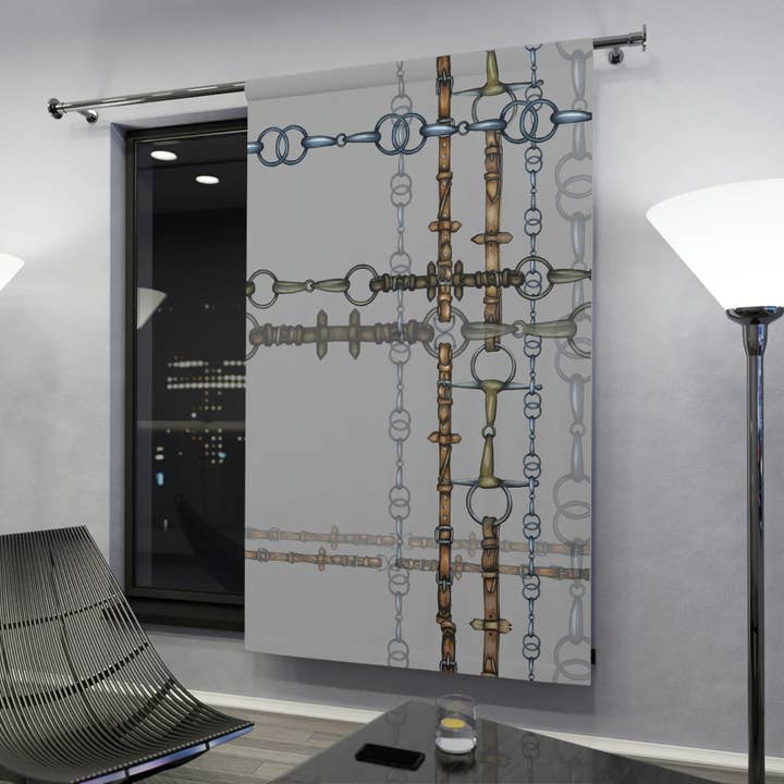 Cortinas de ventana grises Equestrian Bit (1 pieza) para venta al por mayor de All Designs Equine