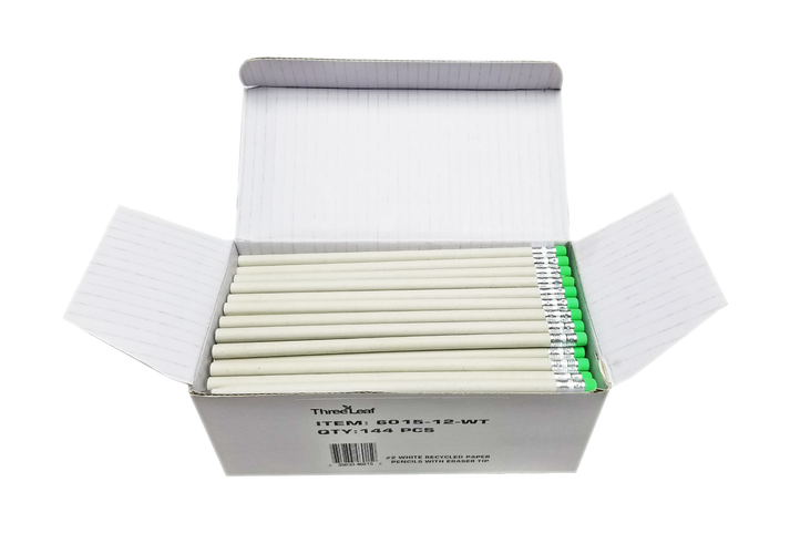 Three Leaf Products – wholesale Pencil – 144 Ct. #2 White Paper Pencils With Eraser, 12 Boxes(1728)1