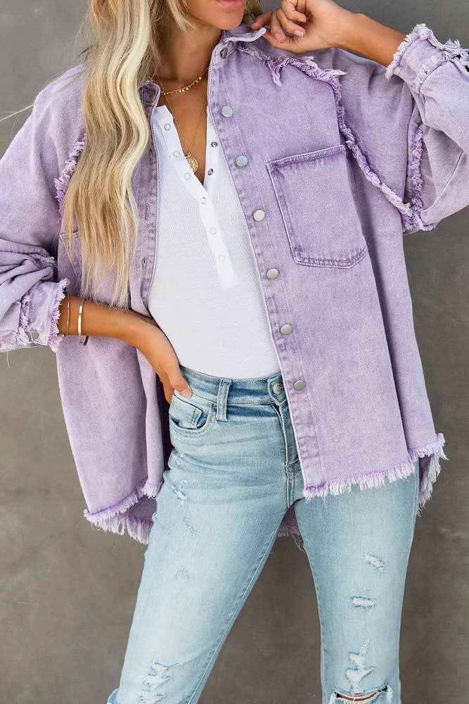 UNISHE - Vendita all'ingrosso Giacca di jeans - Donna - Giacca di jeans con bottoni color caramella e tasche, bordi grezzi JRM0185