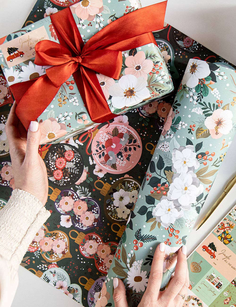 Bespoke Letterpress - Wholesale Flat Wrap - Christmas Ornaments / Floral Fields 6pk Gift Wrap12