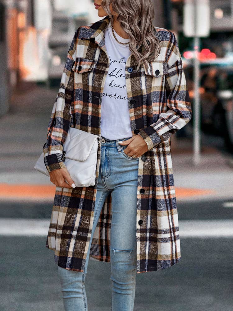 eLook - Wholesale Coat - Women's - SZ1-JK8211 Plaid Button Down Long Coat60