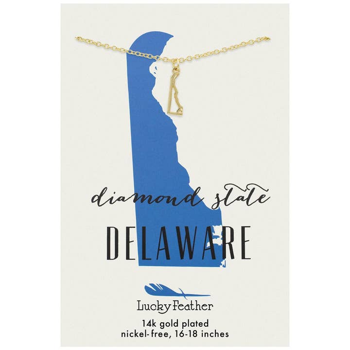 State Necklace - Gold - DELAWARE for wholesale by Lucky Feather