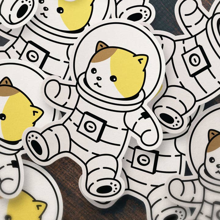 Astronaut Kitty Waterproof Vinyl Sticker for wholesale by Heirloom Ink