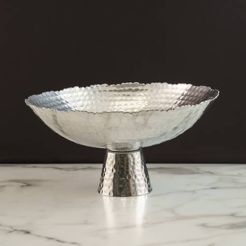 Cuenco poco profundo de pedestal de aluminio martillado para venta al por mayor de India Handicrafts Inc