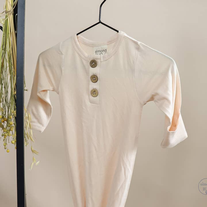 Baby Knot Gown| Oat Knot Gown | Gender Neutral | Newborn for wholesale by Almond Bud