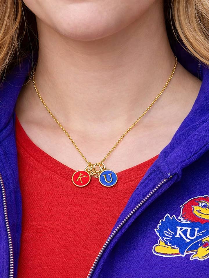 Red Blue KU Jayhawk Enamel Charm Necklace Kansas for wholesale by Baubles by B