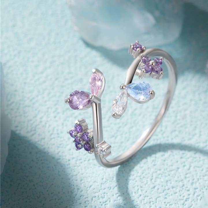 Paarse Bloem Stapelbare Bypass Ring in 925 Sterling Zilver voor wholesale door Perimade & Co. LLC