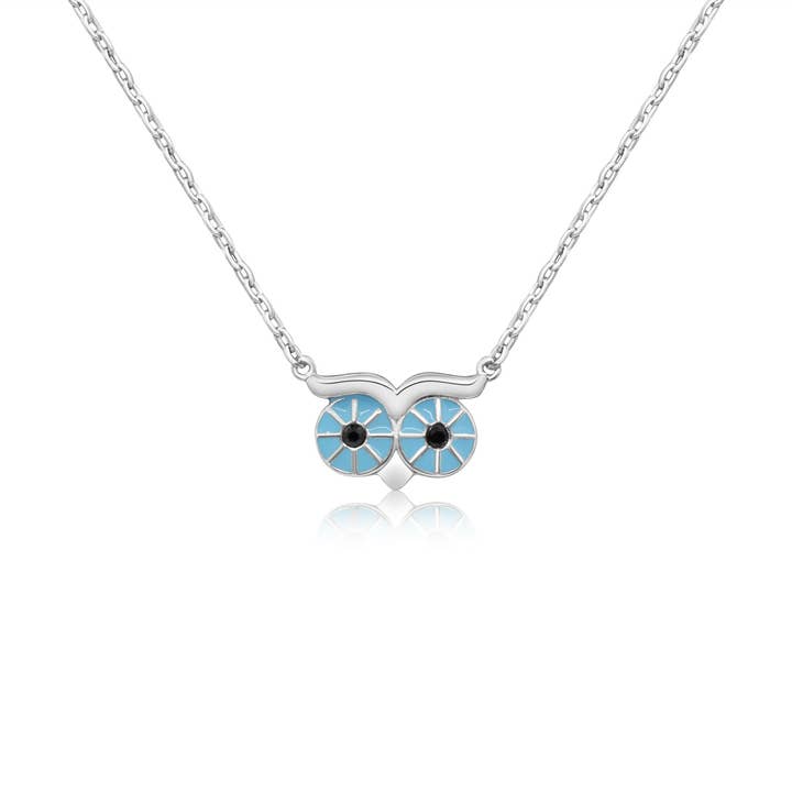 White Gold-Toned Plated Blue Owls Eye Pendant for wholesale by Chanteur