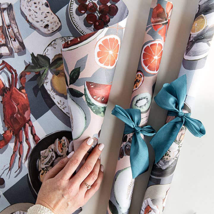 Bespoke Letterpress - Wholesale Flat Wrap - Summer Picnic / Crab & Squid 6pk Gift Wrap13