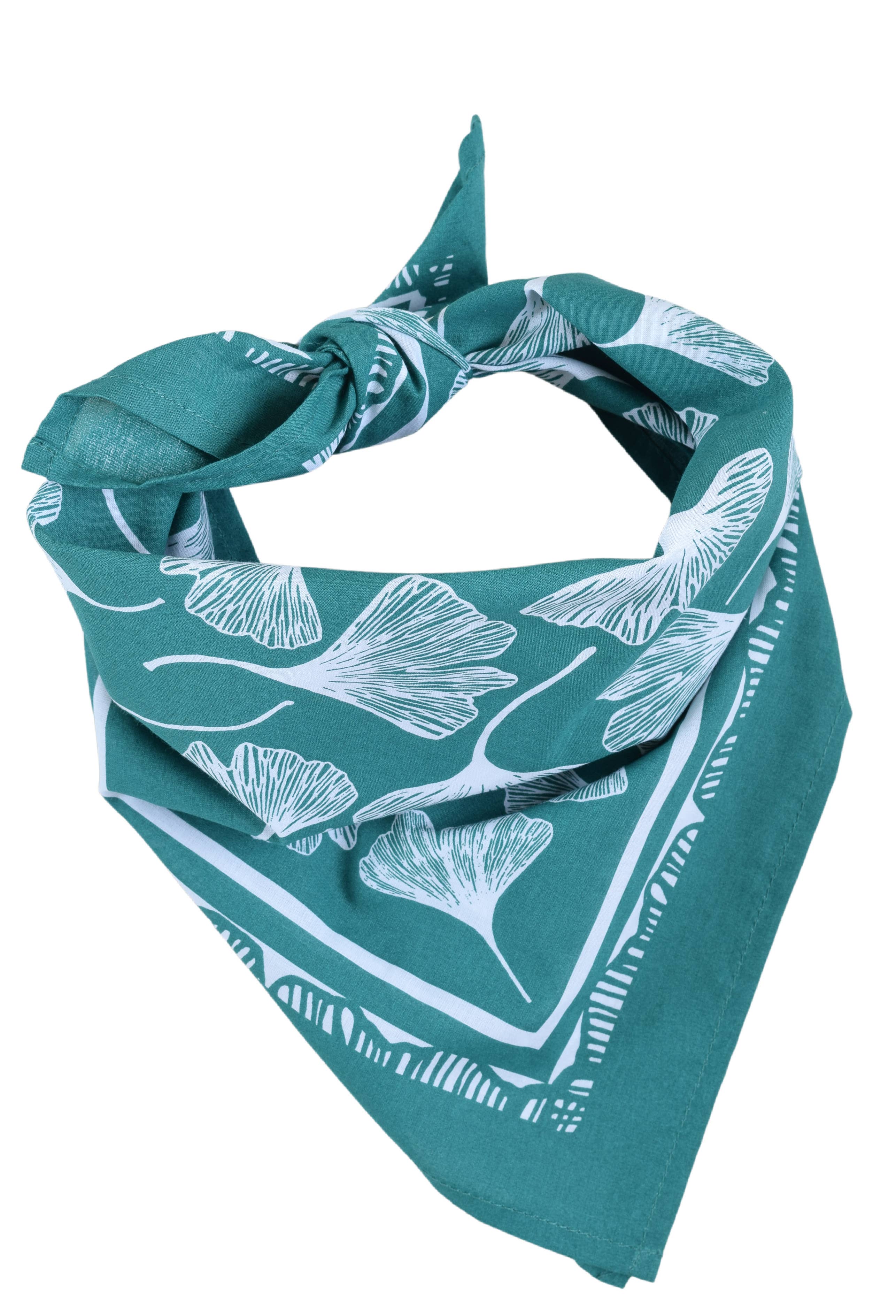 Hearth and Harrow - Wholesale Bandana - Unisex - Ginkgo Leaf Bandana - 100% Cotton - Hand Printed - Green3