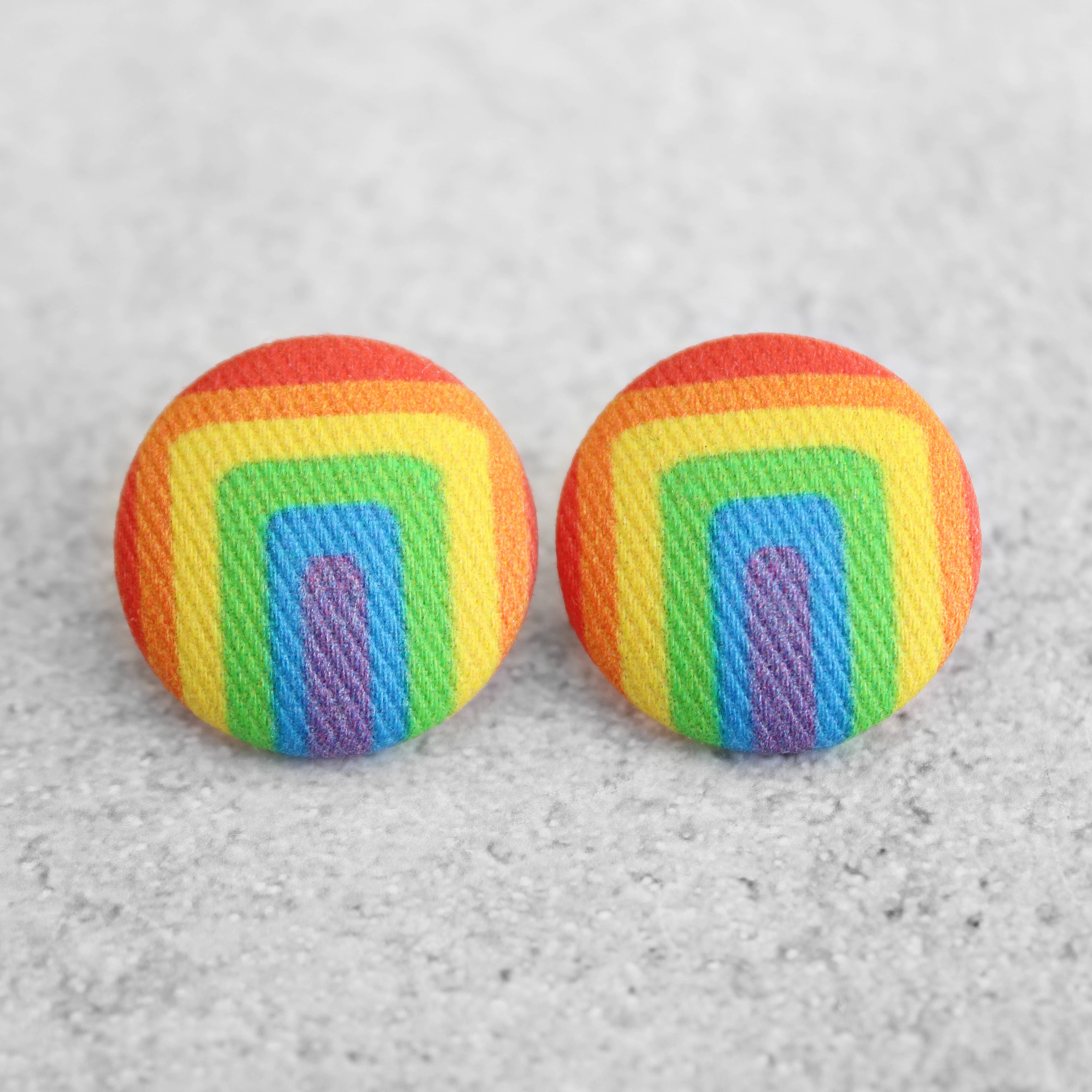 Rachel O's - Wholesale Stud/Post Earrings - Bold 7/8 Inch Retro Rainbow Fabric Button Earrings