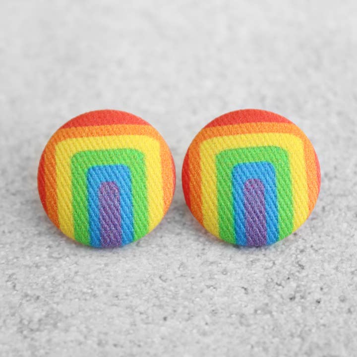 Rachel O's - Wholesale Stud/Post Earrings - Bold 7/8 Inch Retro Rainbow Fabric Button Earrings
