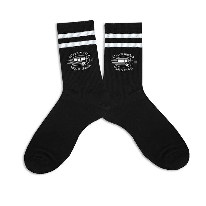 Sockprints - Wholesale Socks - Unisex - Custom Printed Black White/Stripe Ribbed Crew Socks5