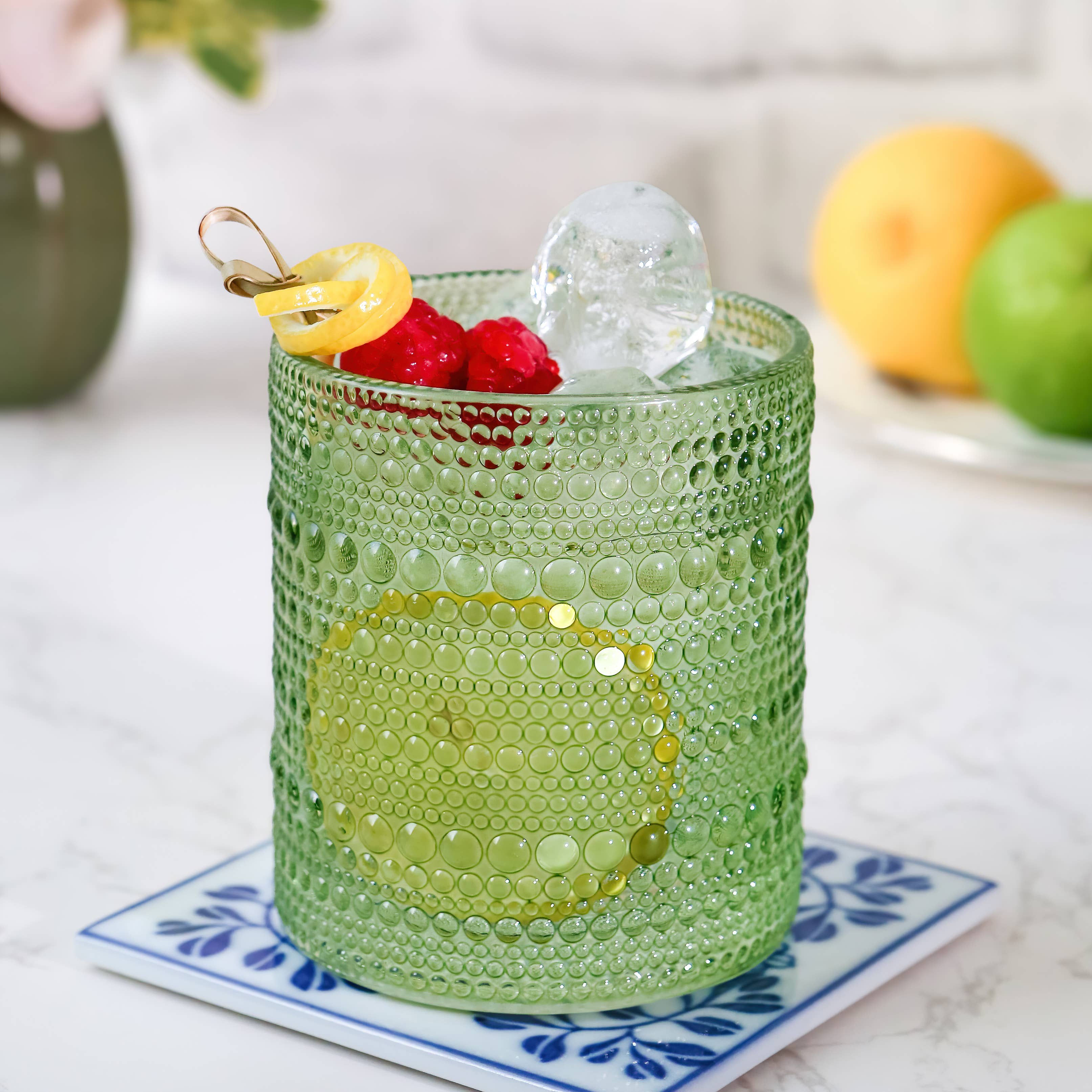 Kate Aspen - Wholesale Cocktail/Liquor Glass - 10 oz Beaded Sage Green Old Fashion Drinking Glass Set of 61