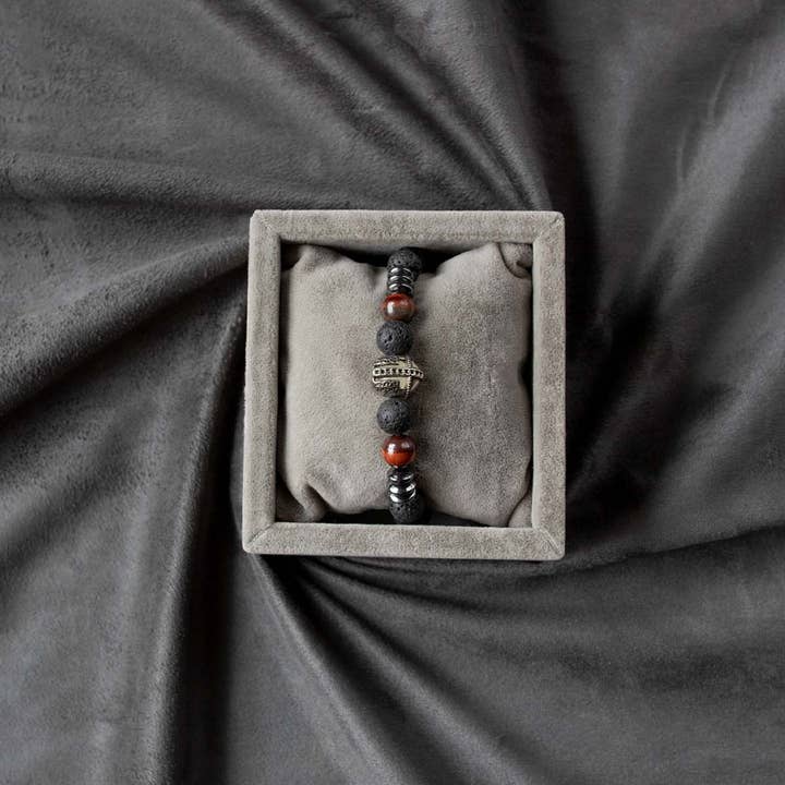 CRETE TRADING INC - Wholesale Beaded Bracelet - Black Lava Stone Crystal Bead Bracelet 10mm3