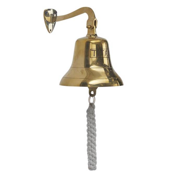 A-57115: BRASS WALL BELL W/ ROPE 6"W, 6"H for wholesale by Import Corner