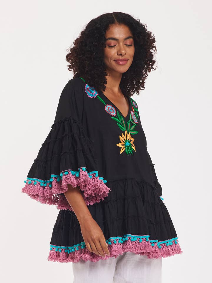 Blouse Madrid en coton noir printemps-été pour la vente par ModaPosa