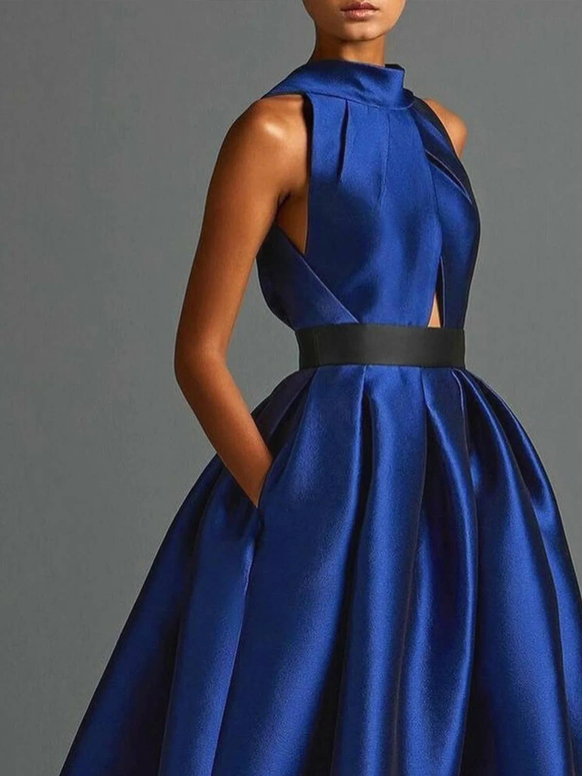 ROYAL BLUE chic cut-out and pleating design dress with pockets for wholesale on Faire