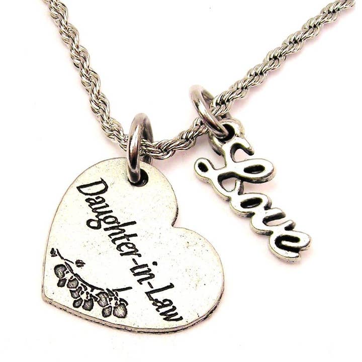 Daughter In Law 20" Rope Necklace With Love Accent Family for wholesale by Chubby Chico Charms