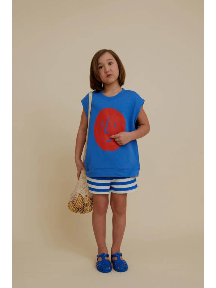 Blue ORGANIC COTTON STRIPED MINI SHORTS for wholesale on Faire