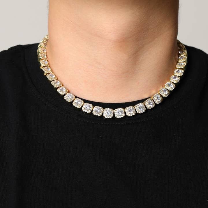Drip Culture - Wholesale Link & Chain Necklace - 10mm 18k Gold Diamond Clustered Tennis Chain4
