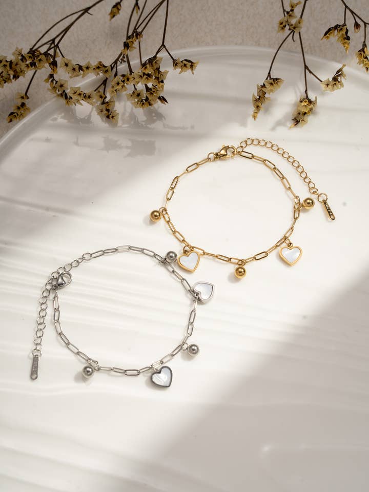 Hartvormige parelmoer bedelarmband van roestvrij staal voor wholesale door COSMOS