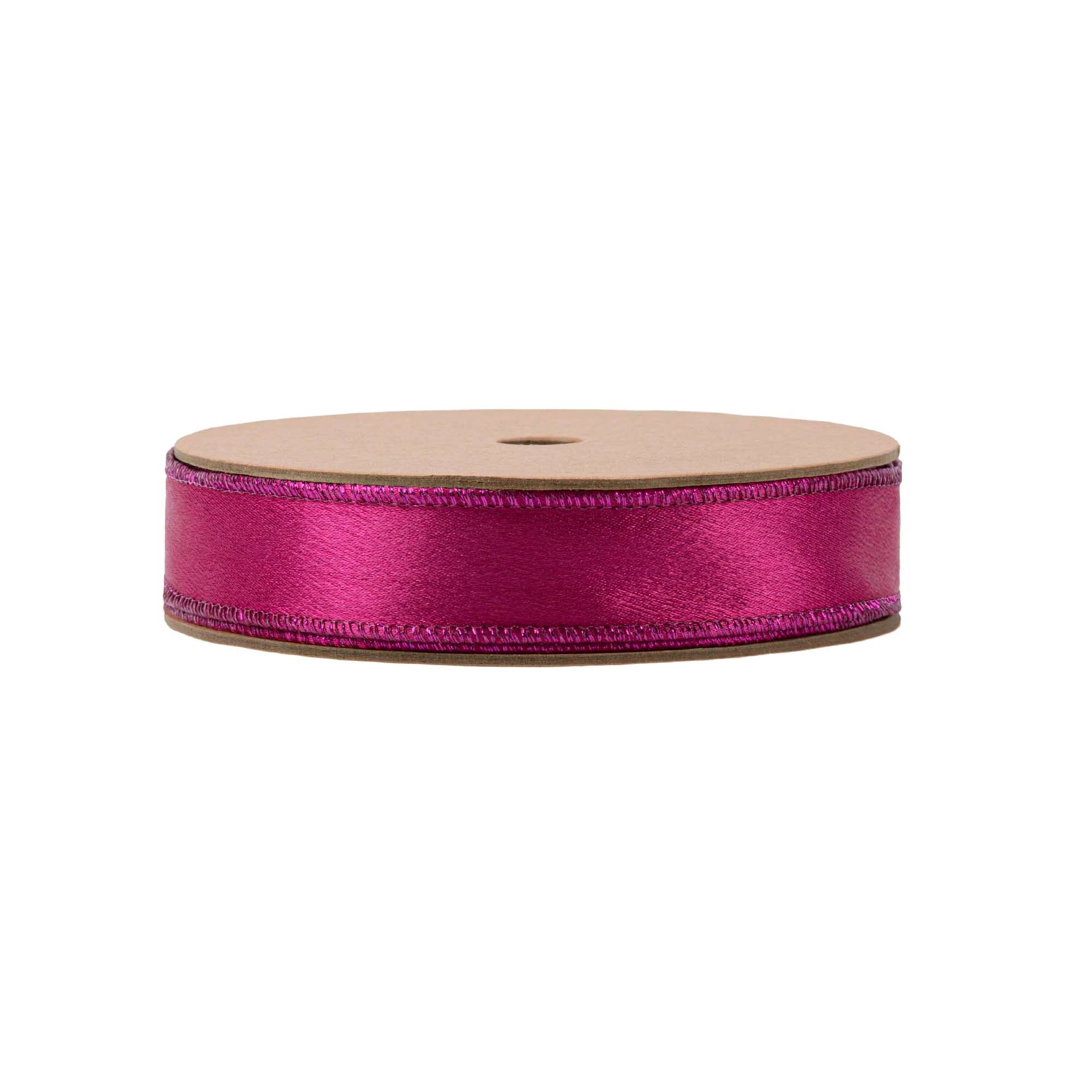 LA Ribbons Wholesale – wholesale Ribbon – Gift wrapping – 1" Wired Shimmer Satin Ribbon | Fushia with Fushia Backing | 10 Yard Roll1
