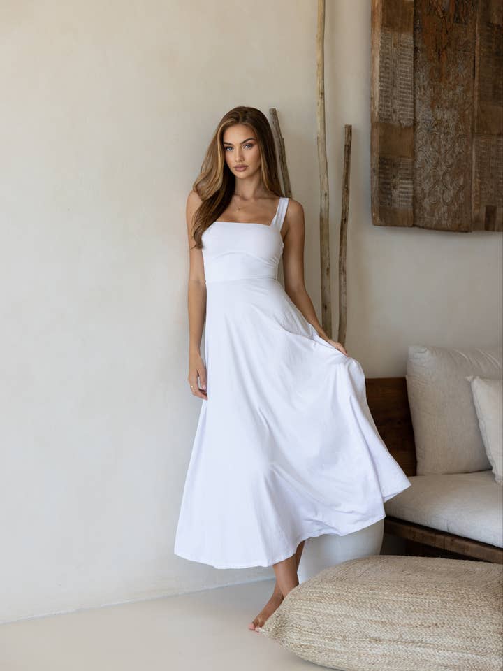 Luxe Box Neck Dress Snow for wholesale on Faire