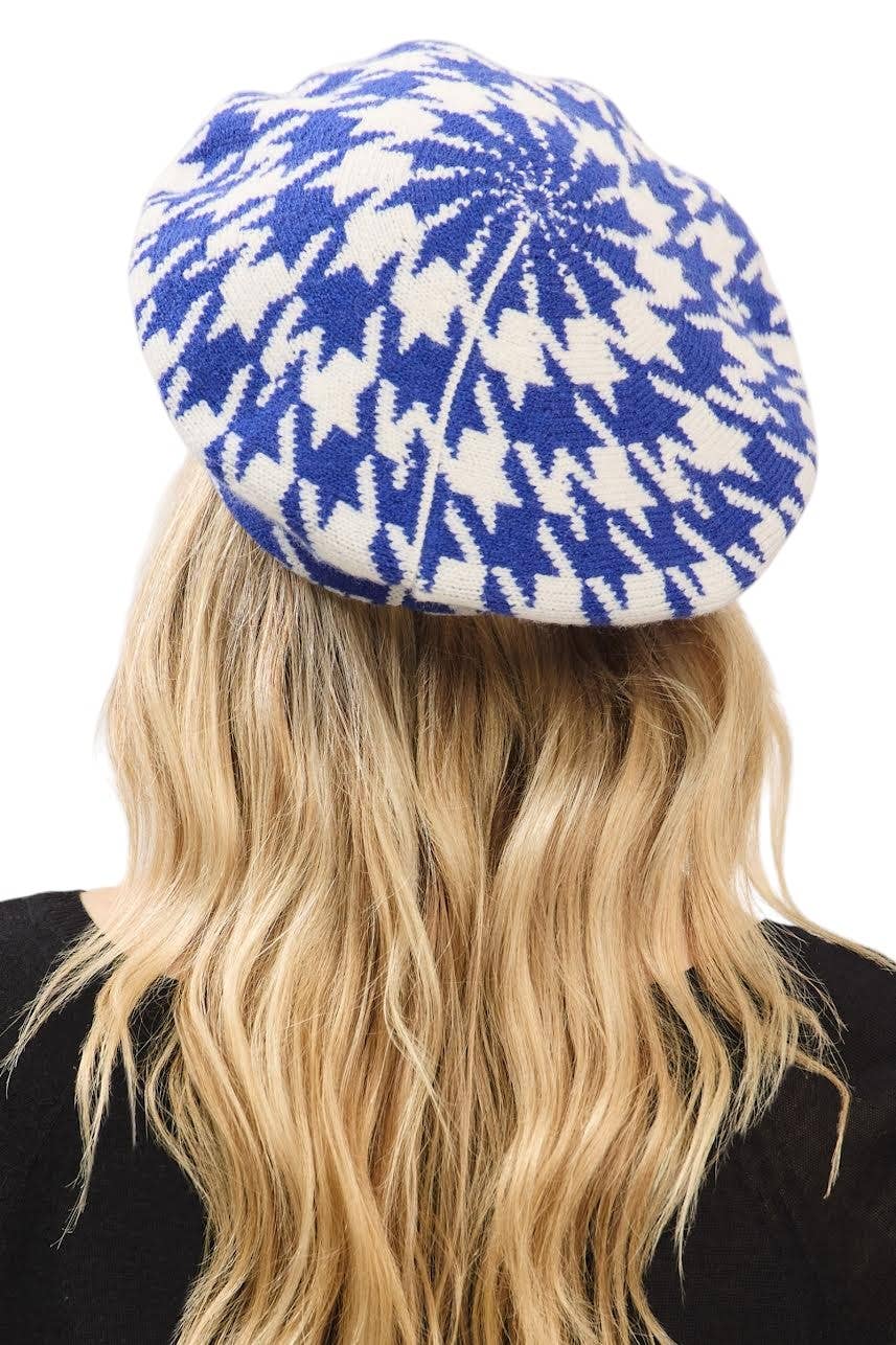 Artini Accessories - Wholesale Beret - Women's - Houndstooth Pattern Soft Knit Beret Hat6