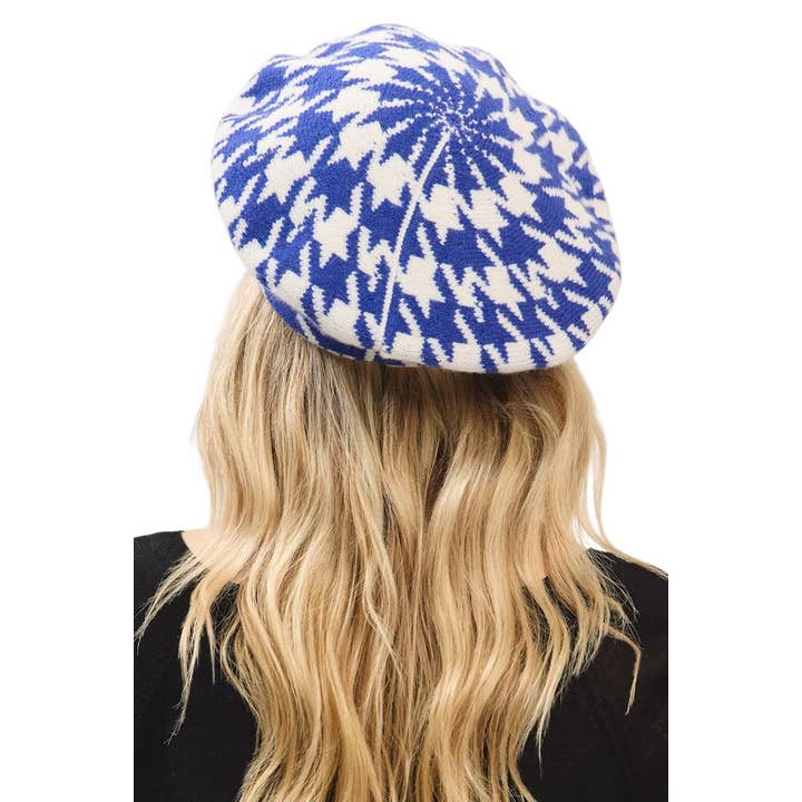 Artini Accessories - Wholesale Beret - Women's - Houndstooth Pattern Soft Knit Beret Hat6