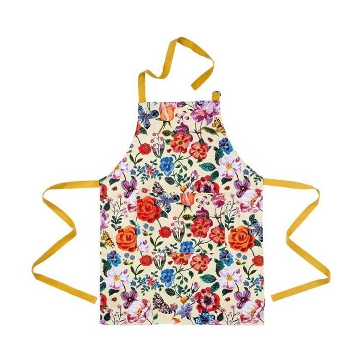 NL615G TABLIER ADULTE EN COTON AVEC POCHETTE JARDINS FLEURIS pour la vente par Petit Jour Paris