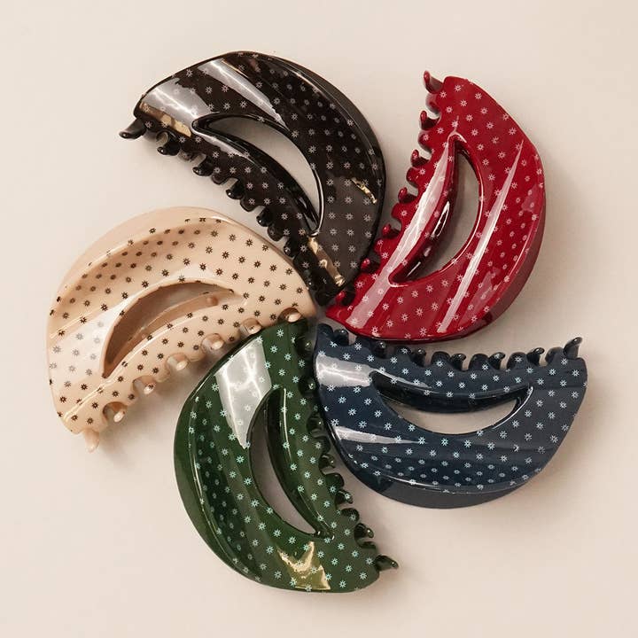 Fashion City - Wholesale Hair Clip - Women's - Acrylic Polka Dot Semi Circle Hair Clip
