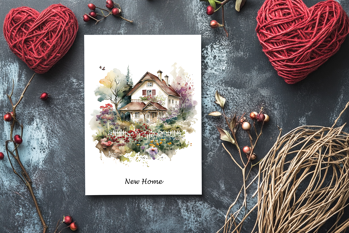 Homemade Hollydays Wholesale - Wholesale Housewarming Card - New Home Cute Country House Art Card - New Home Card1