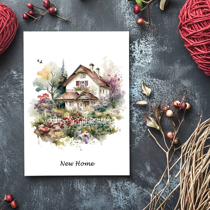 Homemade Hollydays Wholesale - Wholesale Housewarming Card - New Home Cute Country House Art Card - New Home Card1