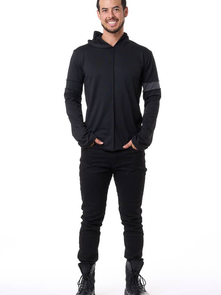 Black - Grey Trim Long Sleeve Men's Top for wholesale by Tamo Design