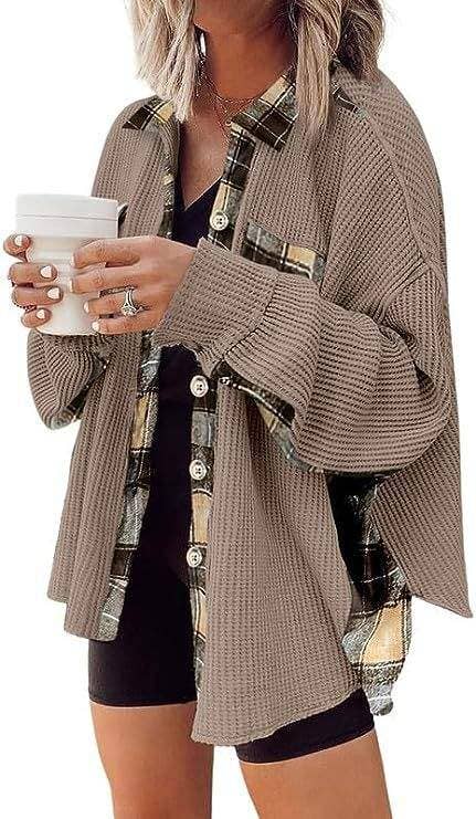 Queen Fashion – wholesale Jacket – Women's – sleeve top melliflo waffle knit plaid shacket29