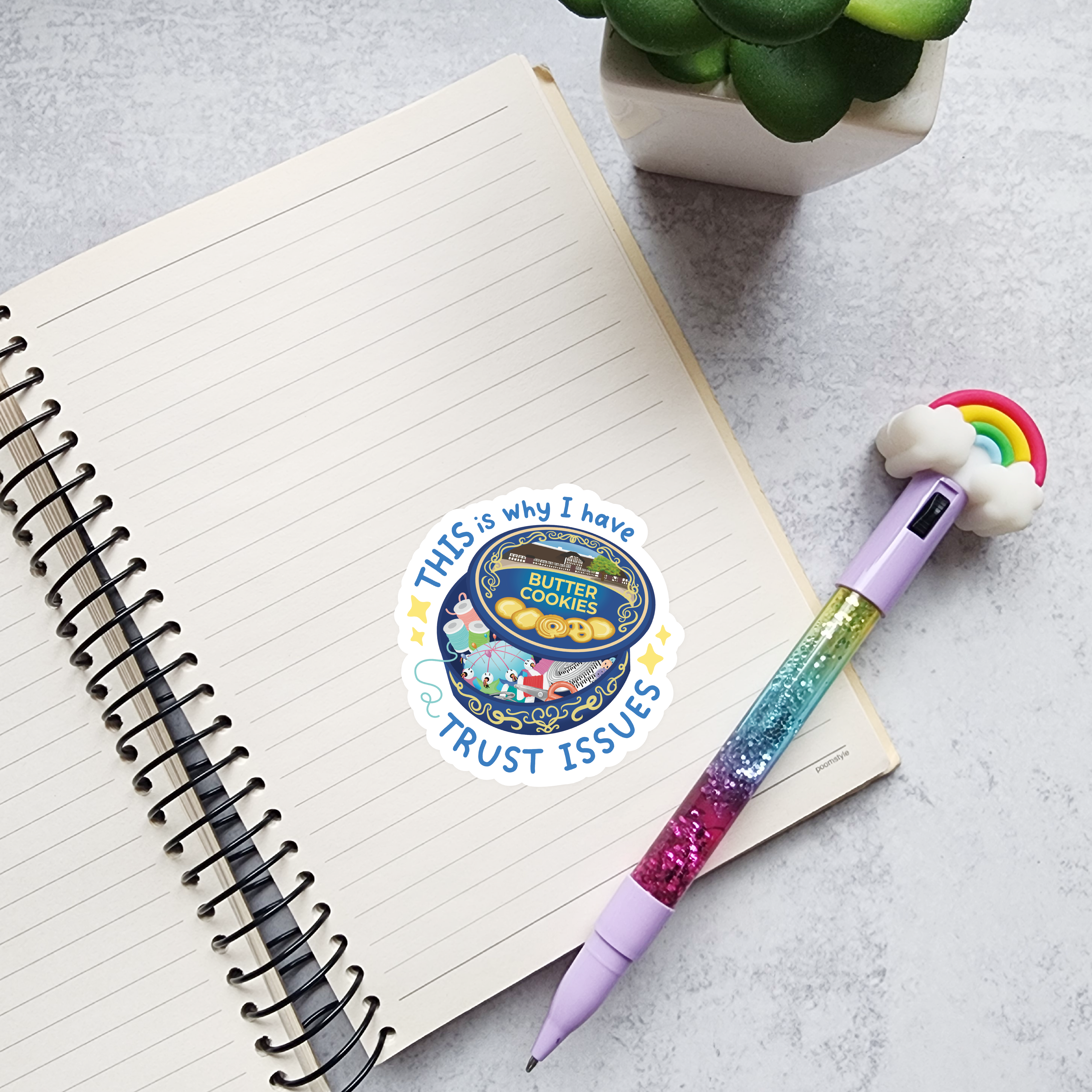 Muijistudio - Wholesale Sticker - Trust Issues Sewing Kit Vinyl Sticker, Danish Butter Cookie 1