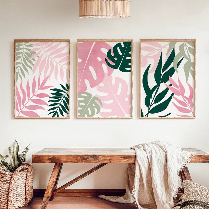 THE WALL HABITAT - Wholesale Gallery Wall Set - Set of 3 Green and Pink Wall Art1