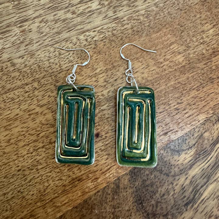 Wolf and Clay Pty Ltd - Wholesale Dangle Earrings - Ceramic Earrings - Rectangle with Gold