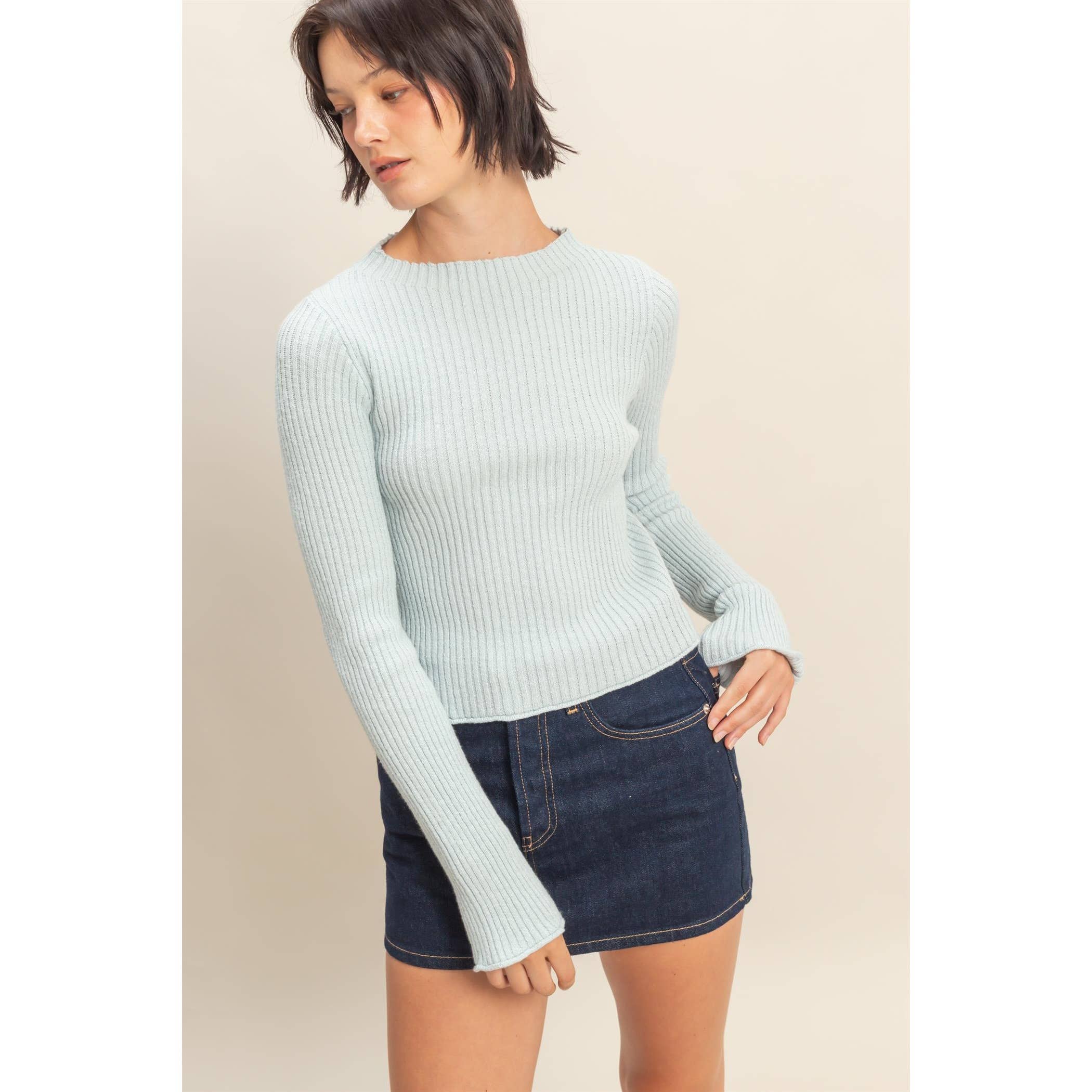 Double Zero - Wholesale Knit Top - Women's - Sleek Mock Neck Ribbed Knit Top4