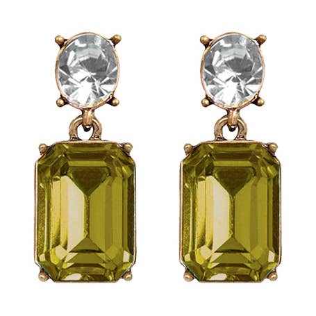 Oval Twin Gem Post Earring in Olive & Clear for wholesale by Last True Angel