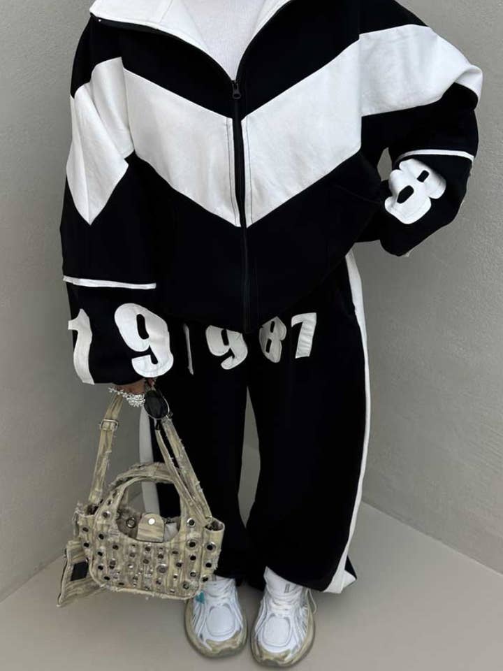 NINEXIS - Wholesale Top & Pant Set (NOT Loungewear) - Women's - CWSS0805_CONTRASTING COLOR LONG SLEEVE JACKET PANTS SUIT