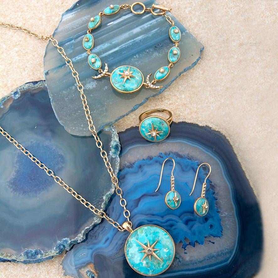 Barse Jewelry - Wholesale Dangle Earrings - Celestial Blue Turquoise Golden Drop Earrings4