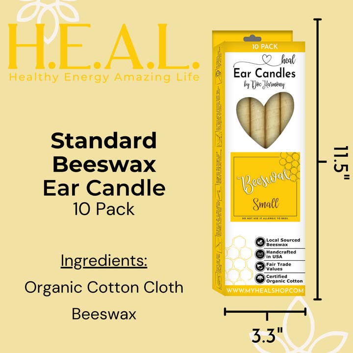 Healthy Energy Amazing Life - Wholesale Tapered Candle/Candlestick - Unscented Beeswax Ear Candles by Doc Harmony
